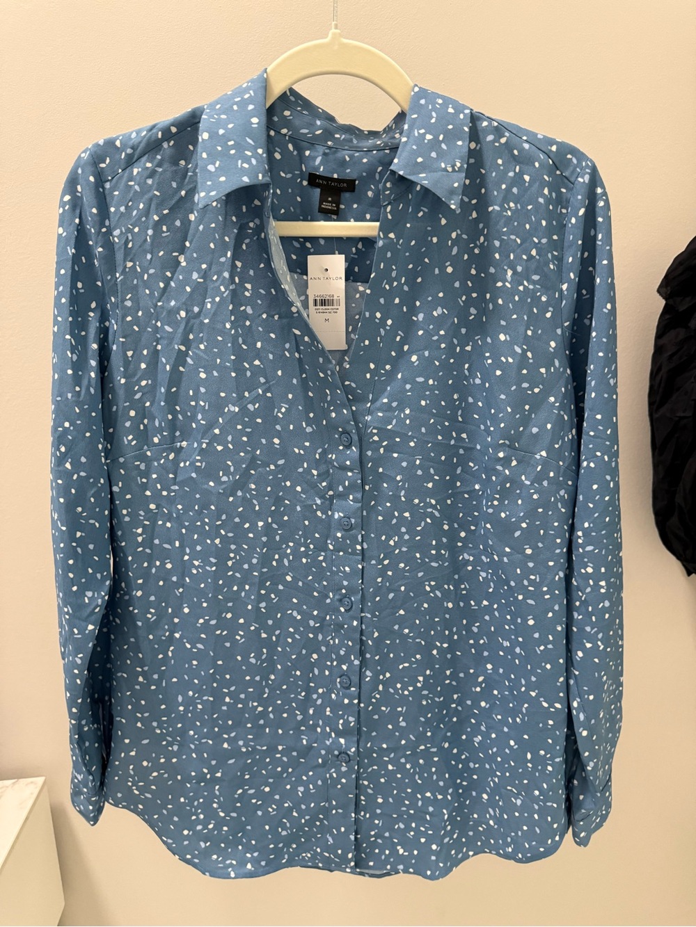 Ann Taylor Dusty Blue White Speckled Button-Down Blouse